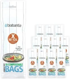 Brabantia PerfectFit Composteerbare Vuilniszakken - 10/12 L - Code X - 12 Rollen X 10 Stuks
