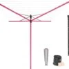 Brabantia Lift-O-Matic Droogmolen Met Metalen Grondanker, Beschermhoes, Wasknijpertasje En Wasknijpers - 50 M - Spring Pink