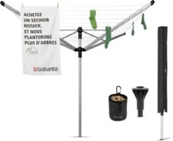 Brabantia Lift-o-Matic Advance Droogmolen Met Kunststof Betonanker, Beschermhoes En Wasknijpertasje - 50 M - Zilvergrijs -Brabantia 1200x982