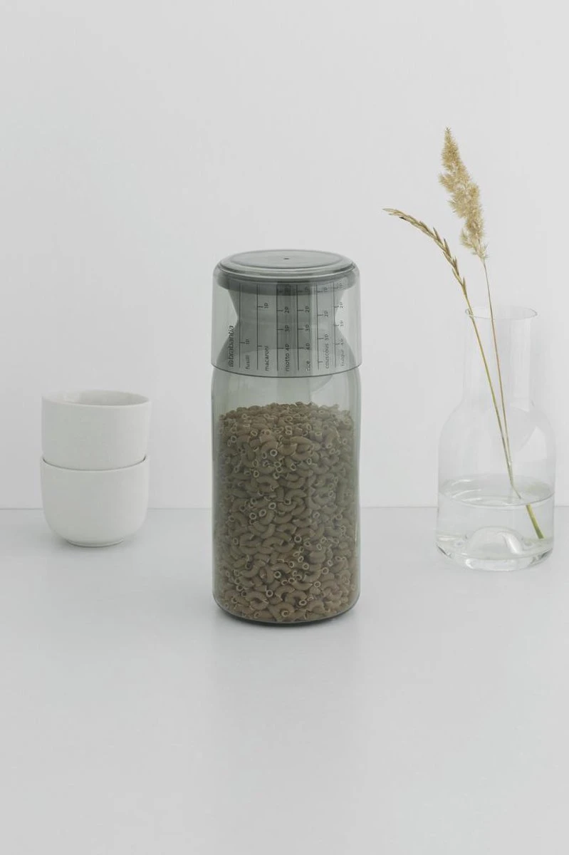 Brabantia Voorraadbussen Met Maatbeker Set Van 2 - 1,3 L - Dark Grey 10 Brabantia Voorraadbussen Met Maatbeker Set Van 2 - 1,3 L - Dark Grey - Afbeelding 8