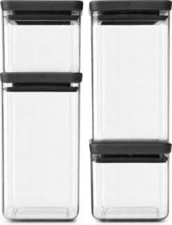 Brabantia Tasty+ Voorraadpotten - Stapelbaar - 2x 0,7 L - 2x 1,6 L - Dark Grey