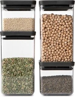 Brabantia Tasty+ Voorraadpotten - Stapelbaar - 2x 0,7 L - 2x 1,6 L - Dark Grey -Brabantia 922x1200